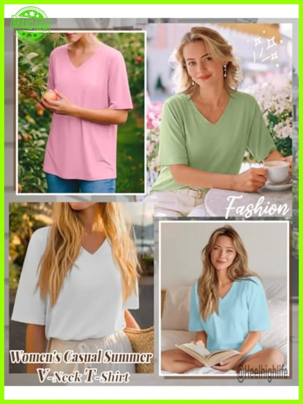 Women's Oversized Cotton V-Neck Short Sleeve T-Shirts 4 Pack